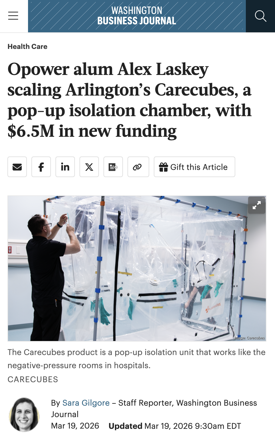 Washington Business Journal Covers Carecubes Series A